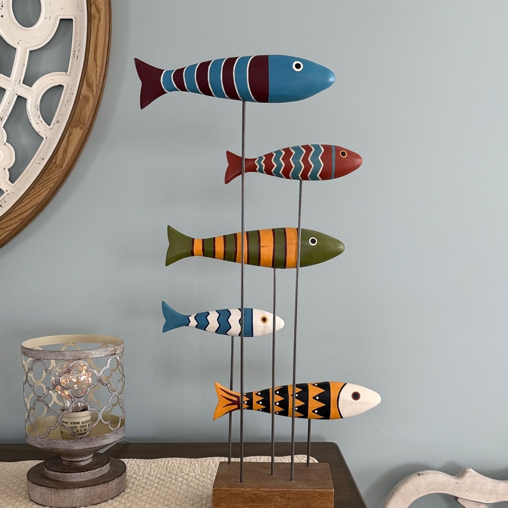 Colorful Wooden Fish Mobile -Type Multicolor Decorative Coastal Accent - Picture 10 of 12